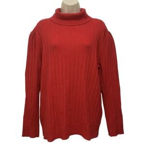 Talbots Plus 2X Red Ribbed Turtleneck Sweater Puff Shoulder Cotton Blend Holiday